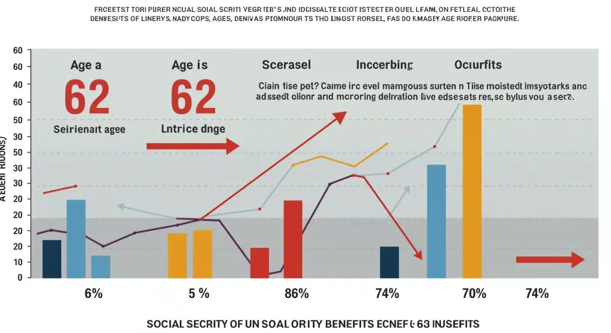 Infographic showing Social Security claiming ages and benefit percentages