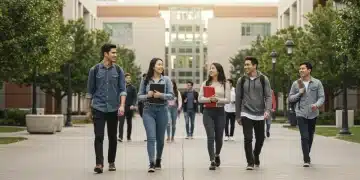 Students walking on a modern university campus, symbolizing renewed interest in higher education.
