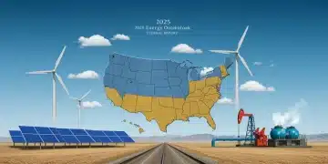 Illustration of diverse energy sources powering the United States, representing the 2025 energy outlook and its national implications.