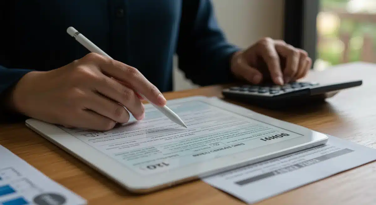 Person calculating child tax credit eligibility on a tablet with tax forms
