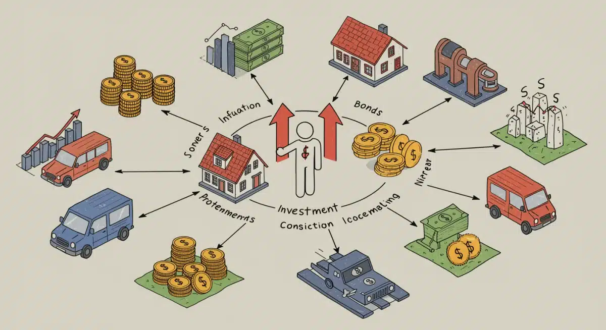 Diversified investment portfolio protecting against inflation with various assets.