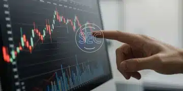 Financial data analysis on a screen with SEC logo, highlighting investment opportunities for Q2 2025.