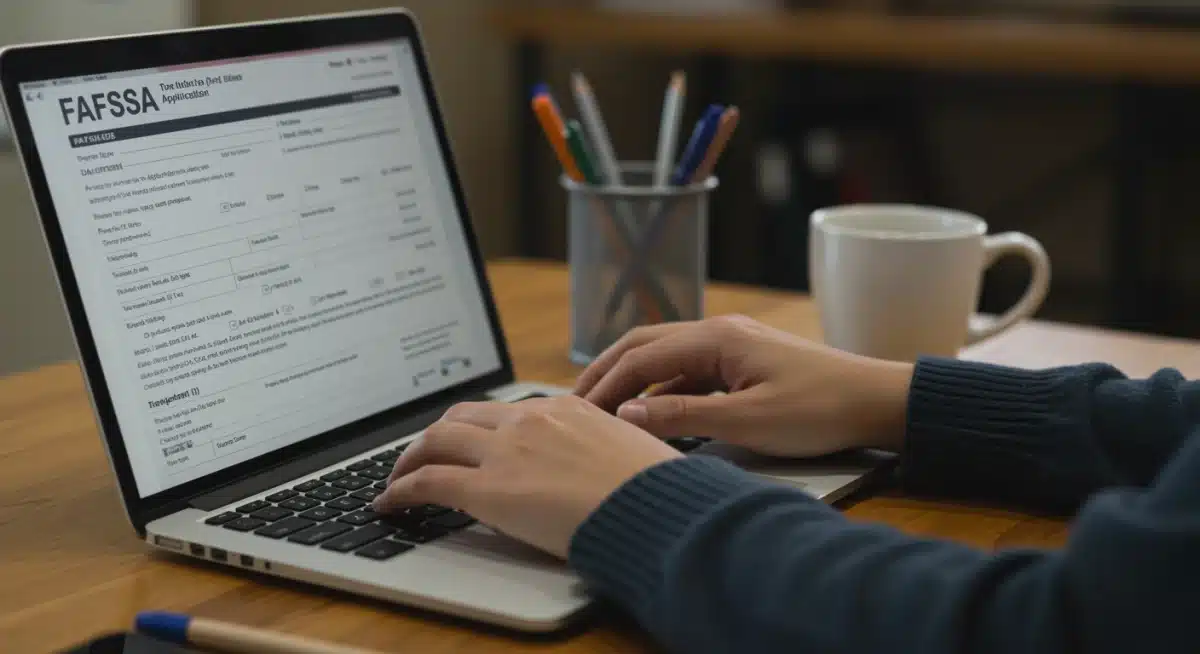 Student completing 2025 FAFSA application online on laptop