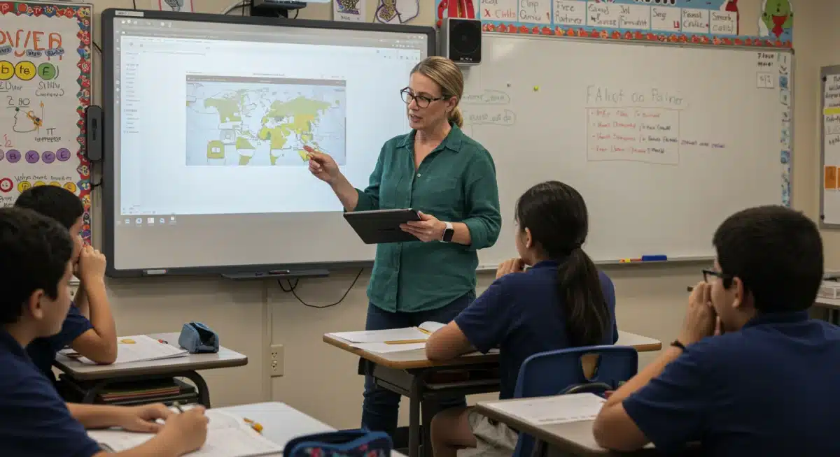 Teacher using educational technology in classroom