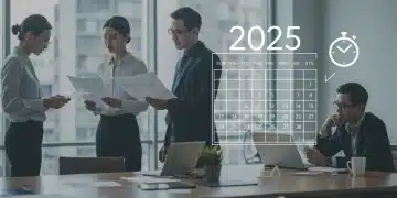 Employees discussing new FMLA regulations for 2025 in an office