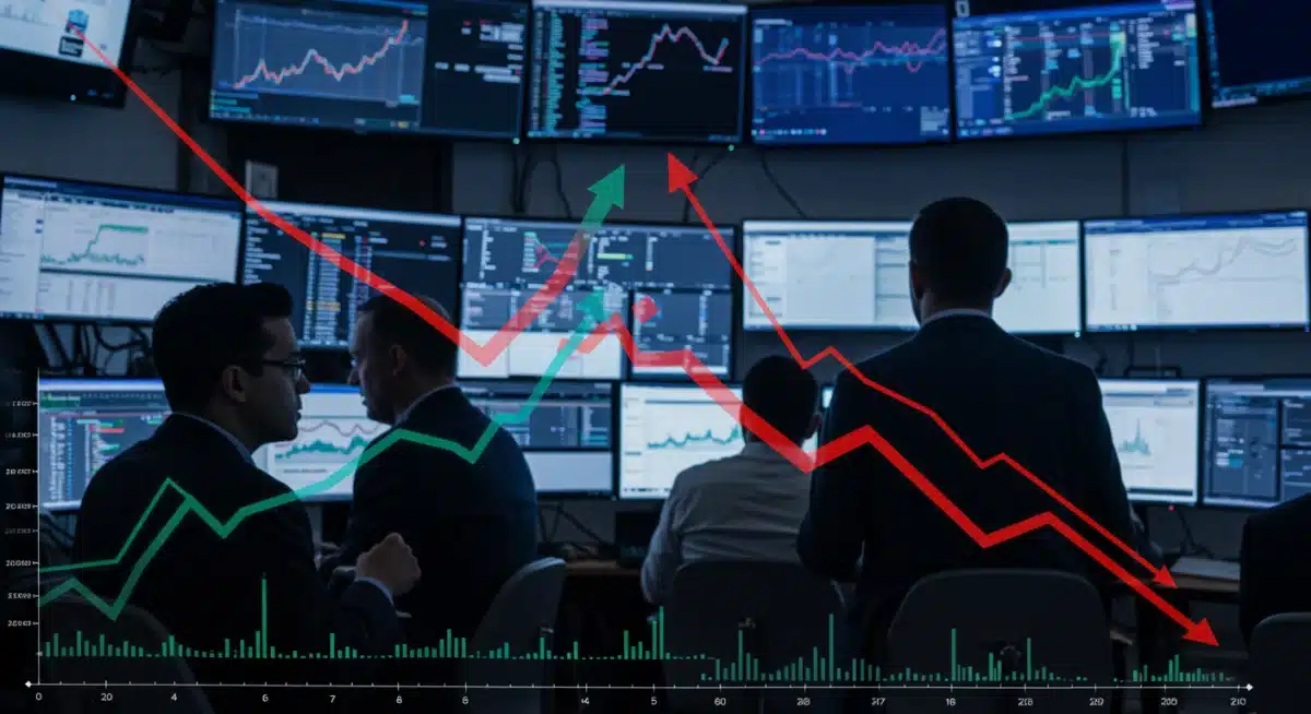 Investors analyzing bond yield trends and financial data on multiple screens.