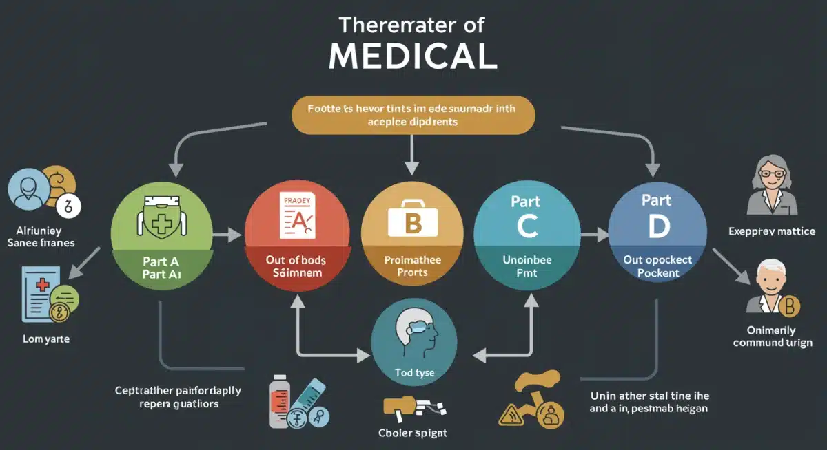 Infographic explaining Medicare Parts A, B, C, and D and cost implications