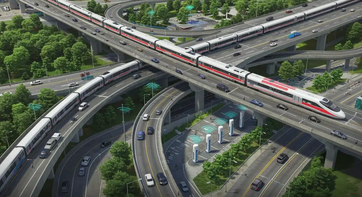 Modern multi-modal transportation hub digital rendering