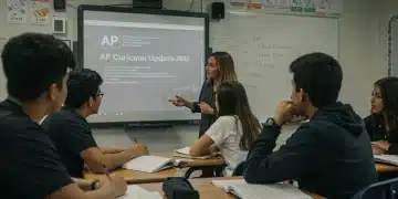 Students and teacher discussing 2025 AP curriculum changes