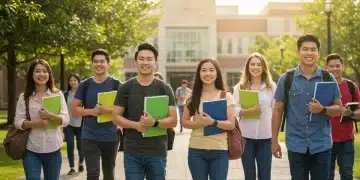 Students walking on a vibrant university campus, symbolizing access to federal education benefits.