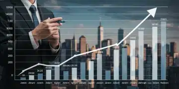 Graph illustrating robust US job growth surpassing 200,000 new positions in January 2025, set against a backdrop of a thriving urban landscape.