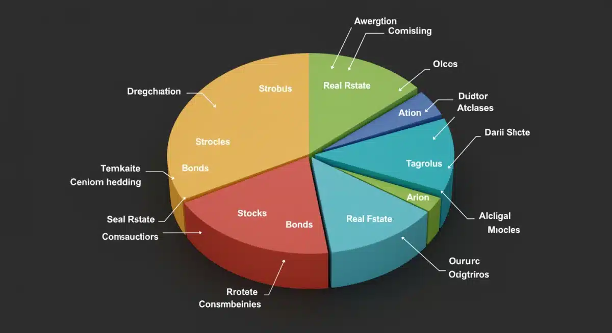 Diversified investment portfolio pie chart showing allocations to stocks, bonds, real estate, and alternative assets, representing a strategy to combat inflation.