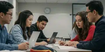Students and teachers collaborating in a modern classroom, representing education reform initiatives