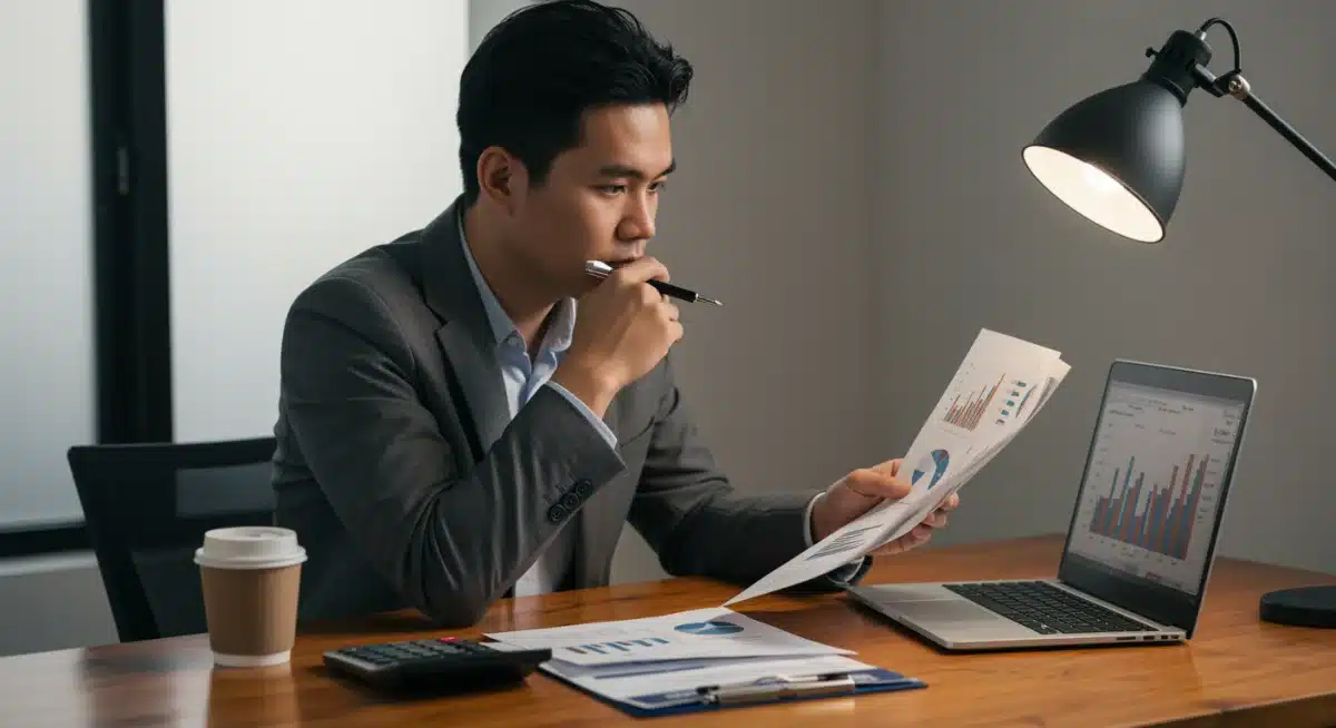 Individual analyzing financial documents and investment graphs for HSA strategy.