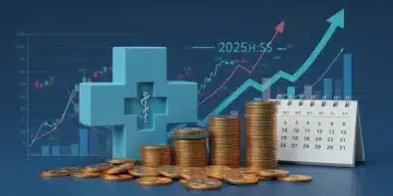 Illustration of growing coins in a medical cross piggy bank, representing maximized 2025 HSA contributions and tax-free growth.