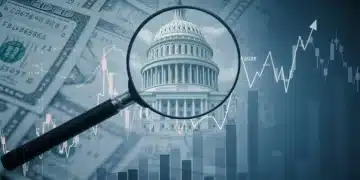 Financial chart showing rising interest rates and economic indicators for 2026, with a magnifying glass.