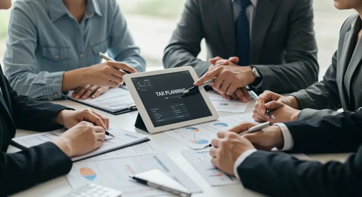 Investors and financial advisor discussing tax planning strategies