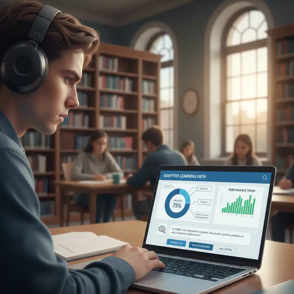 Student interacting with an AI-powered personalized learning platform.