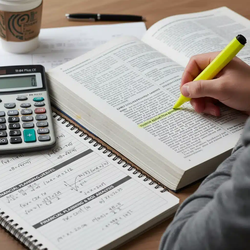 Student calculating potential tuition savings with an early college program, focusing on financial benefits.