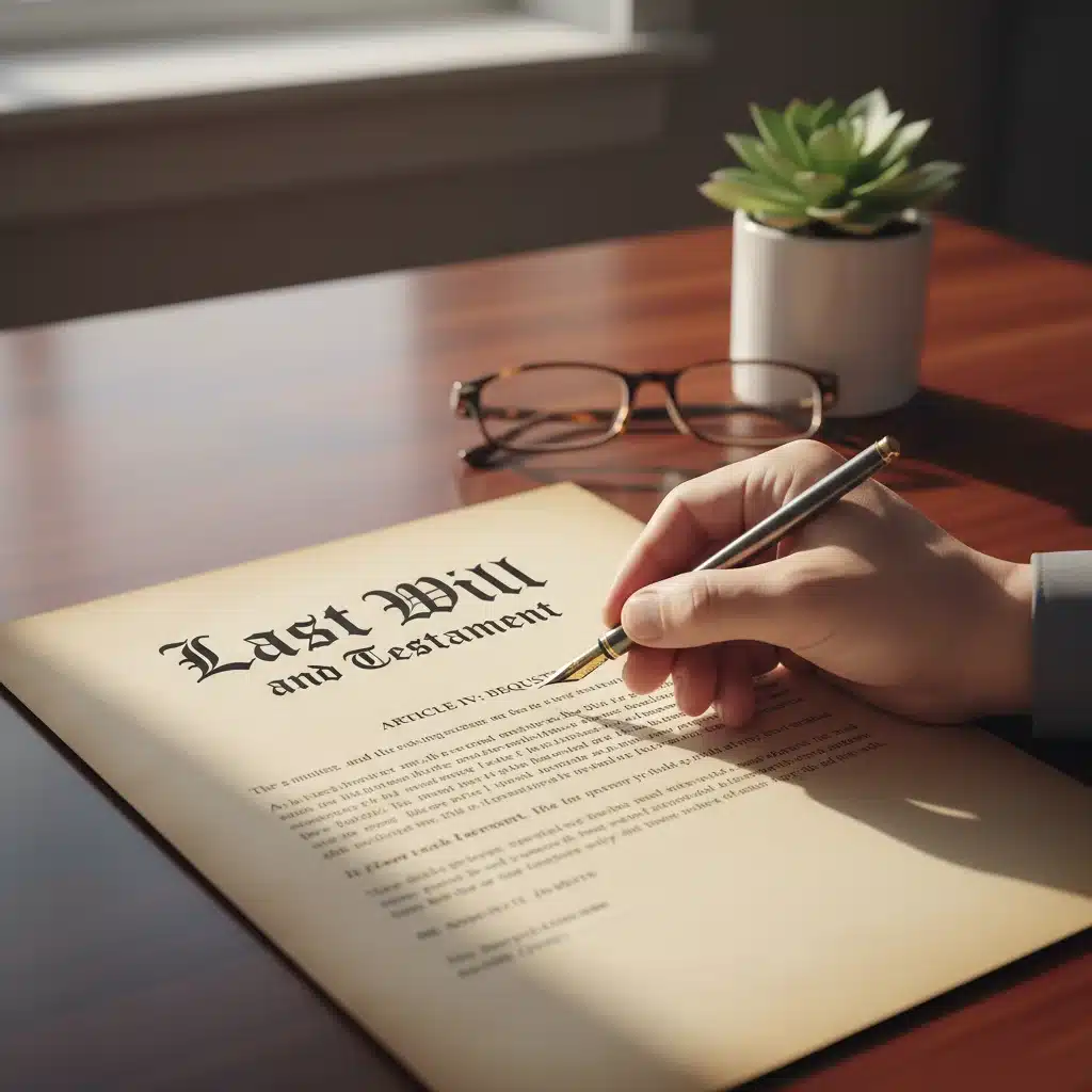 Hand pointing to a Last Will and Testament document on a desk, highlighting its legal significance.