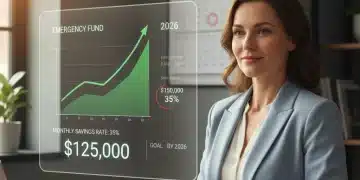 Person viewing a financial dashboard with a growing emergency fund, symbolizing financial security and planning for 2026.