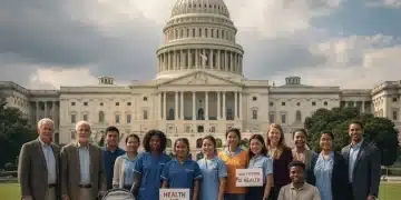 People standing before the US Capitol, symbolizing healthcare reform impact