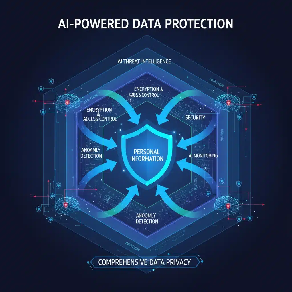 Layered data protection and AI monitoring for personal financial information.