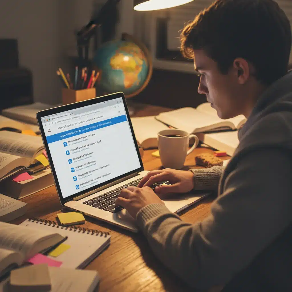 Student diligently researching niche scholarships online for college funding