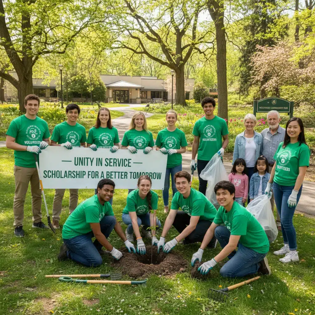 Students engaged in community service, highlighting eligibility for specific scholarships