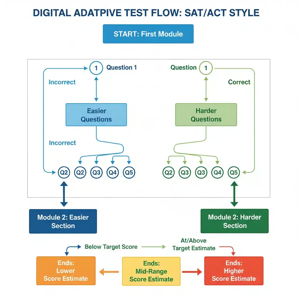 Adaptive testing process flowchart for digital exams