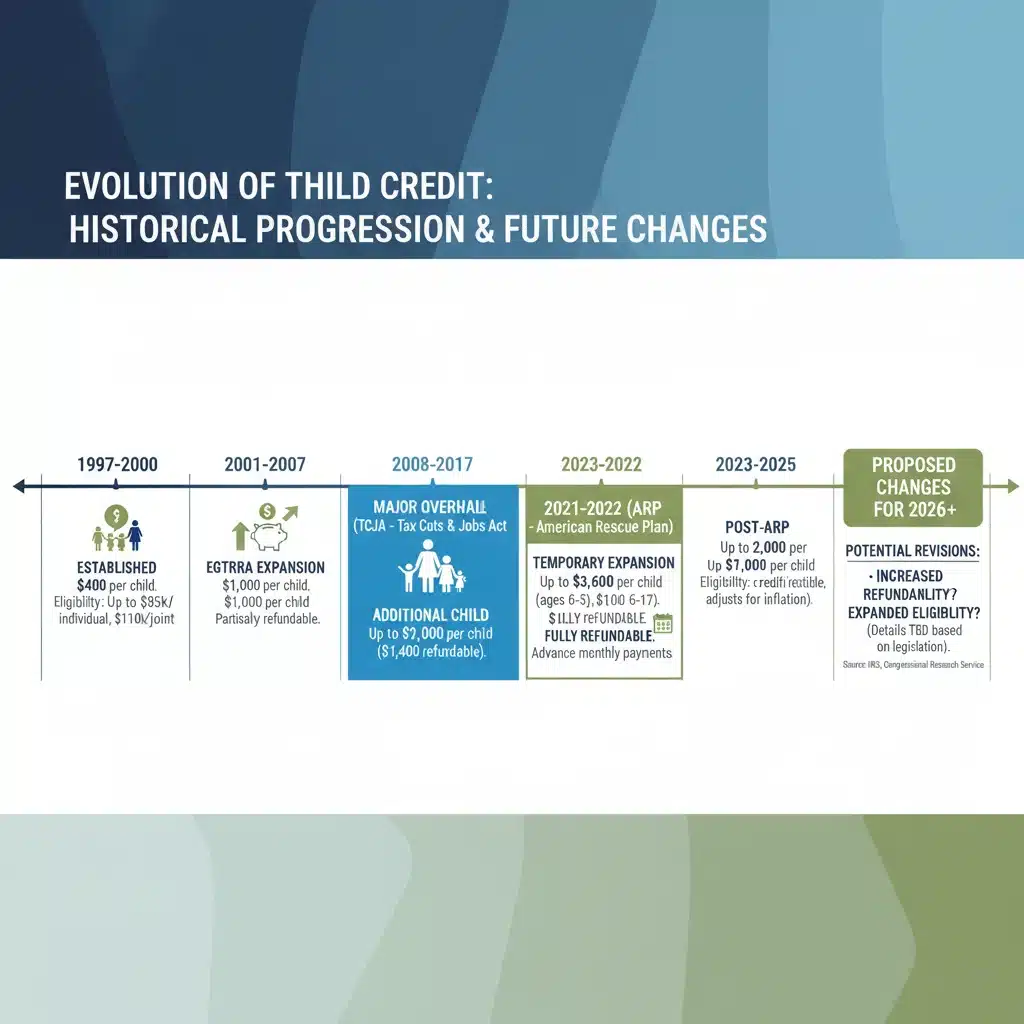 Infographic showing historical changes and proposed increases for Child Tax Credit