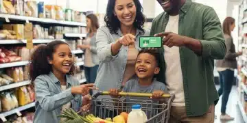 Family grocery shopping with SNAP EBT card