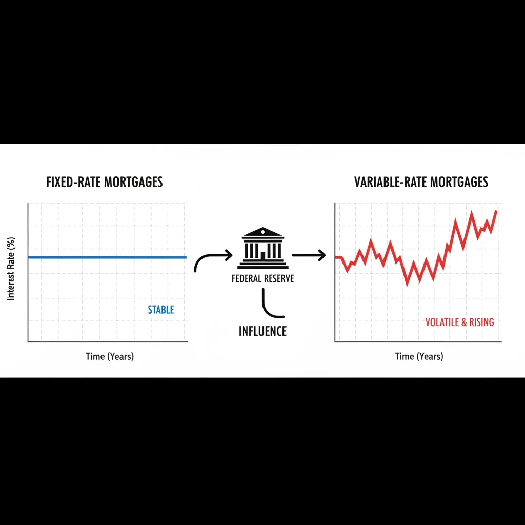 Comparison of fixed-rate and variable-rate mortgage trends influenced by Federal Reserve decisions.