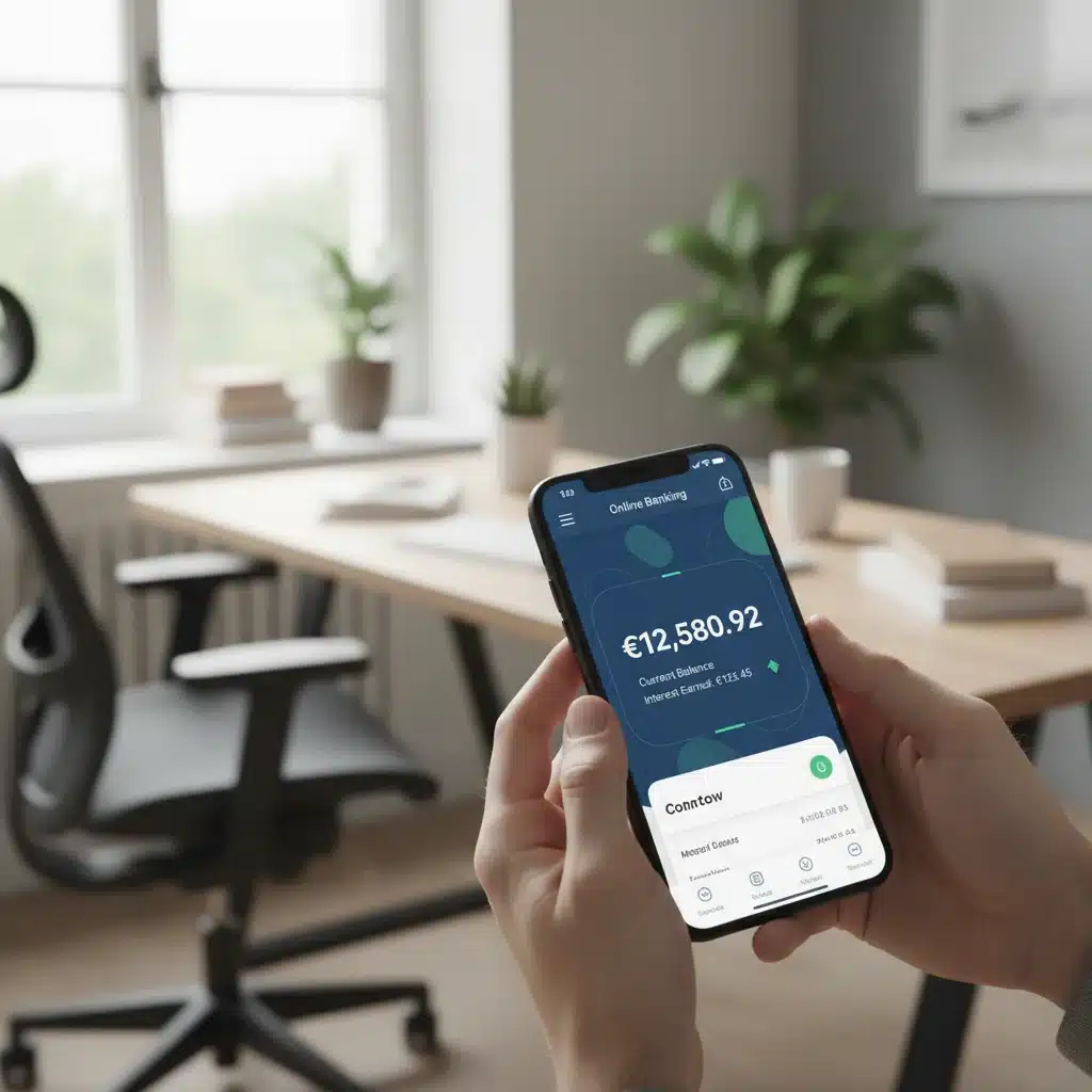 Person using a mobile banking app to check high-yield savings account balance and interest.