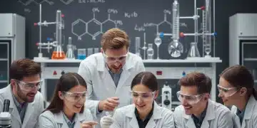 Students performing a science experiment with advanced lab equipment, symbolizing STEM education and federal funding impact.