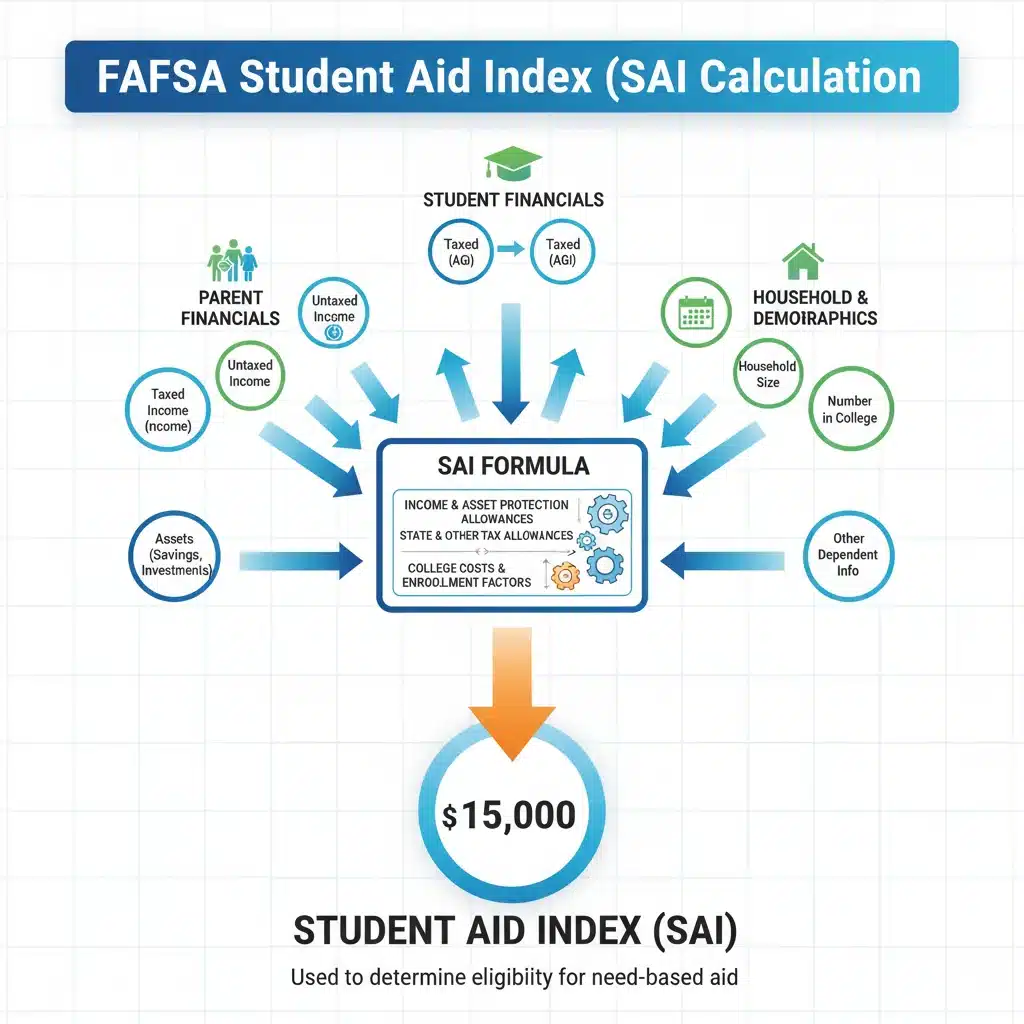 Infographic explaining Student Aid Index calculation for FAFSA.