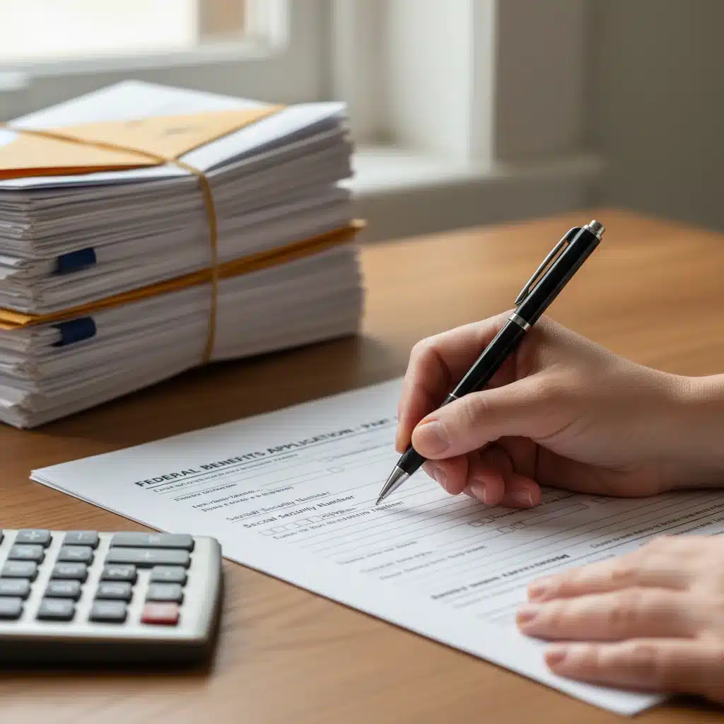 Person filling out federal benefits application form