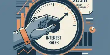 Hand adjusting an interest rate dial with 2026 calendar in background