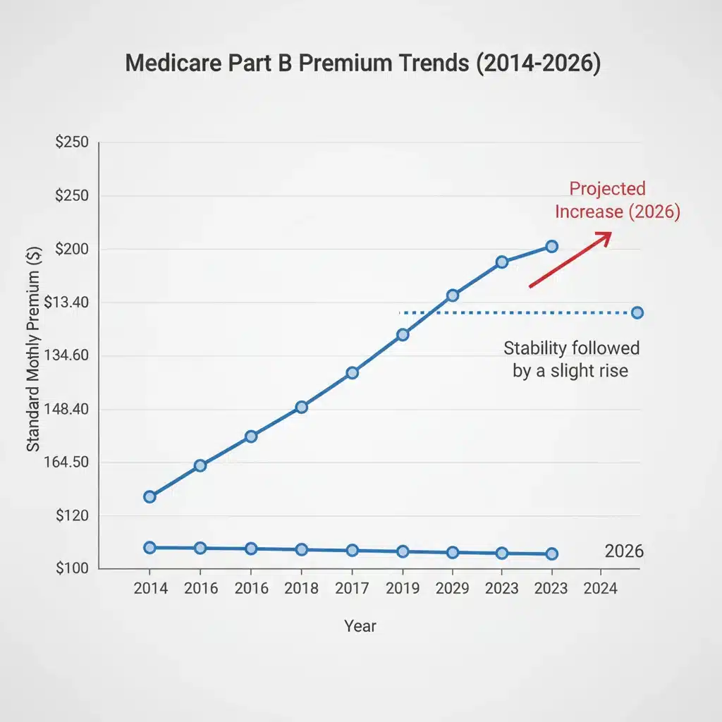 Historical and projected Medicare Part B premium trends graph