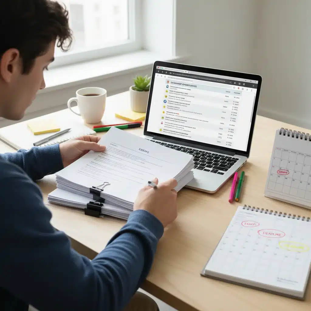 Student organizing scholarship application documents