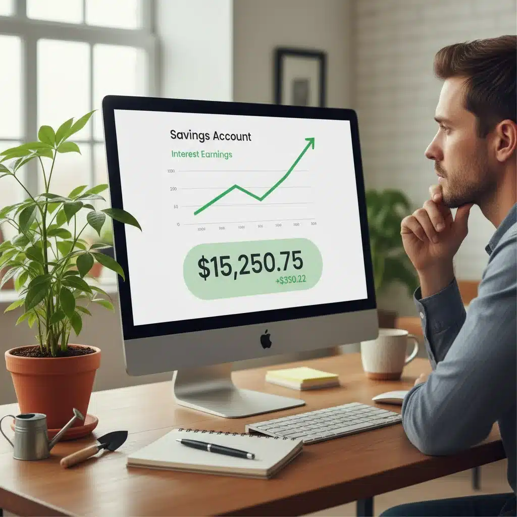 Person reviewing savings account growth online