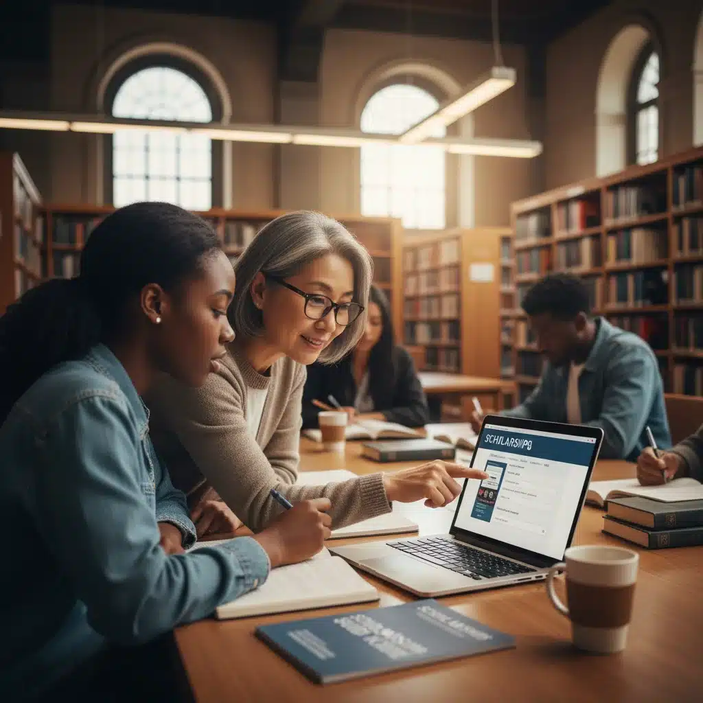 Mentor guiding student through scholarship application