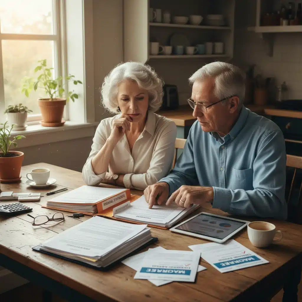 Senior couple reviewing Medicare financial documents