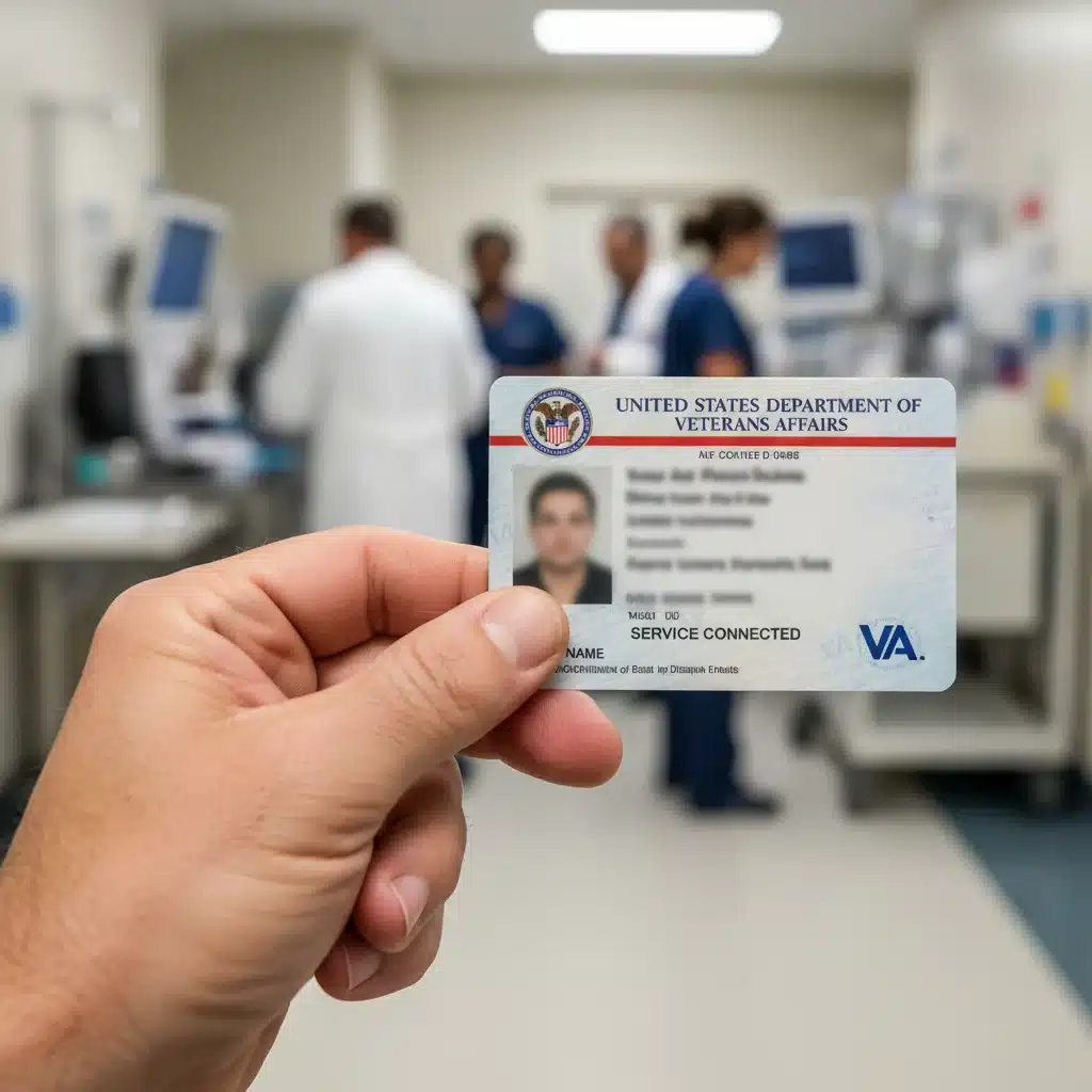 Hand holding a VA identification card, symbolizing access to healthcare services.