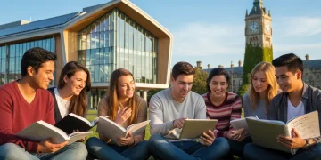 College students discussing financial aid on campus