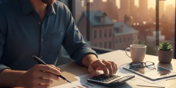 Homeowner reviewing mortgage refinance documents, planning for future interest rate changes